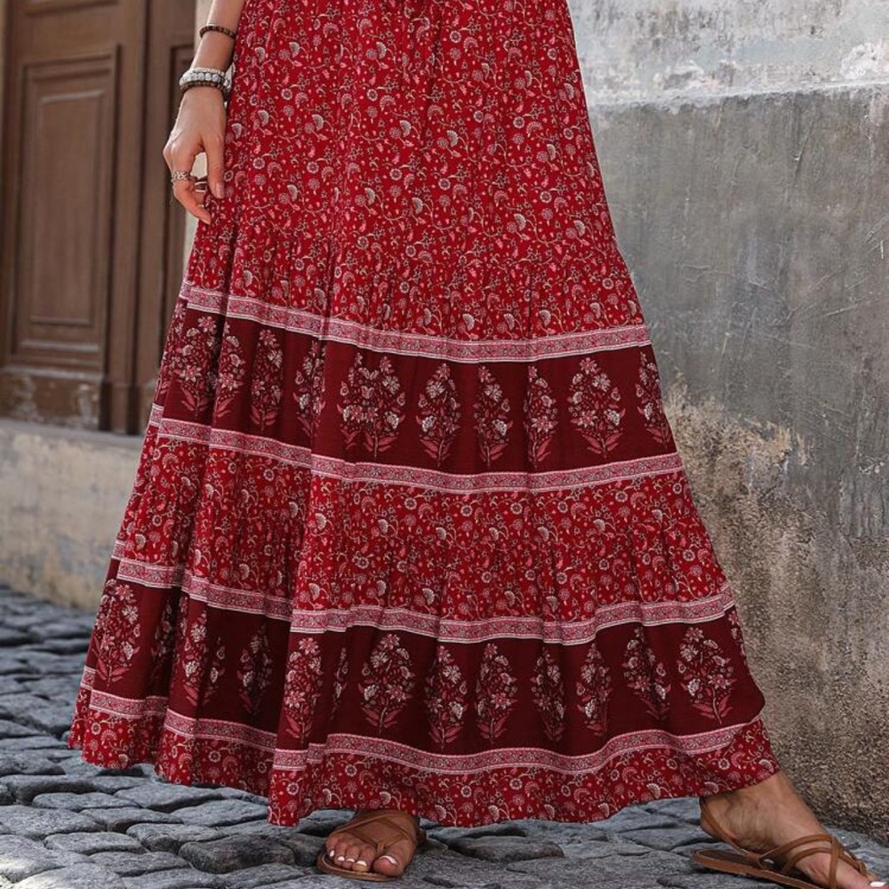 Floral Red Maxi Skirt